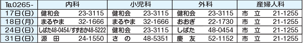 7月の休日当番医 マイ広報紙